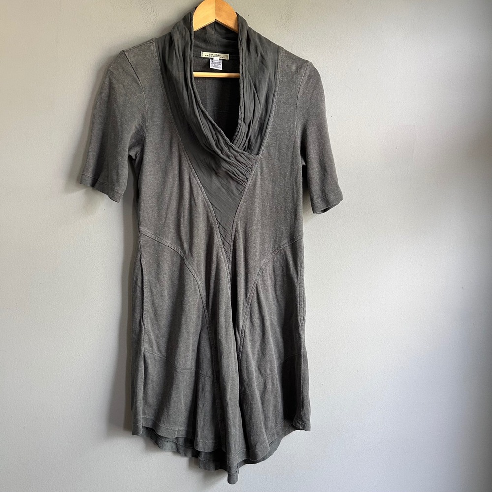 Prairie Underground Gray Hemp Organic Cotton Cowl Neck Tunic Dress Womens Small